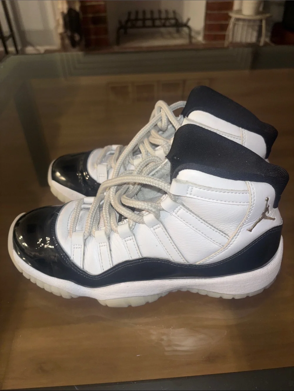 Jordan Kids White and Navy High-Top Sneakers